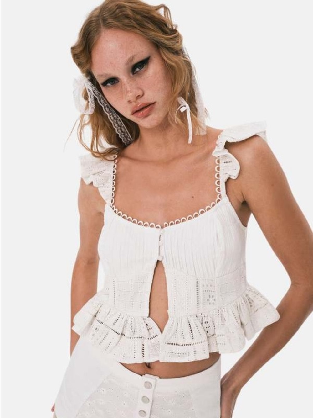 For Love and Lemons sz S Marin Top Blouse Ruffle Tank Patchwork pleated cami